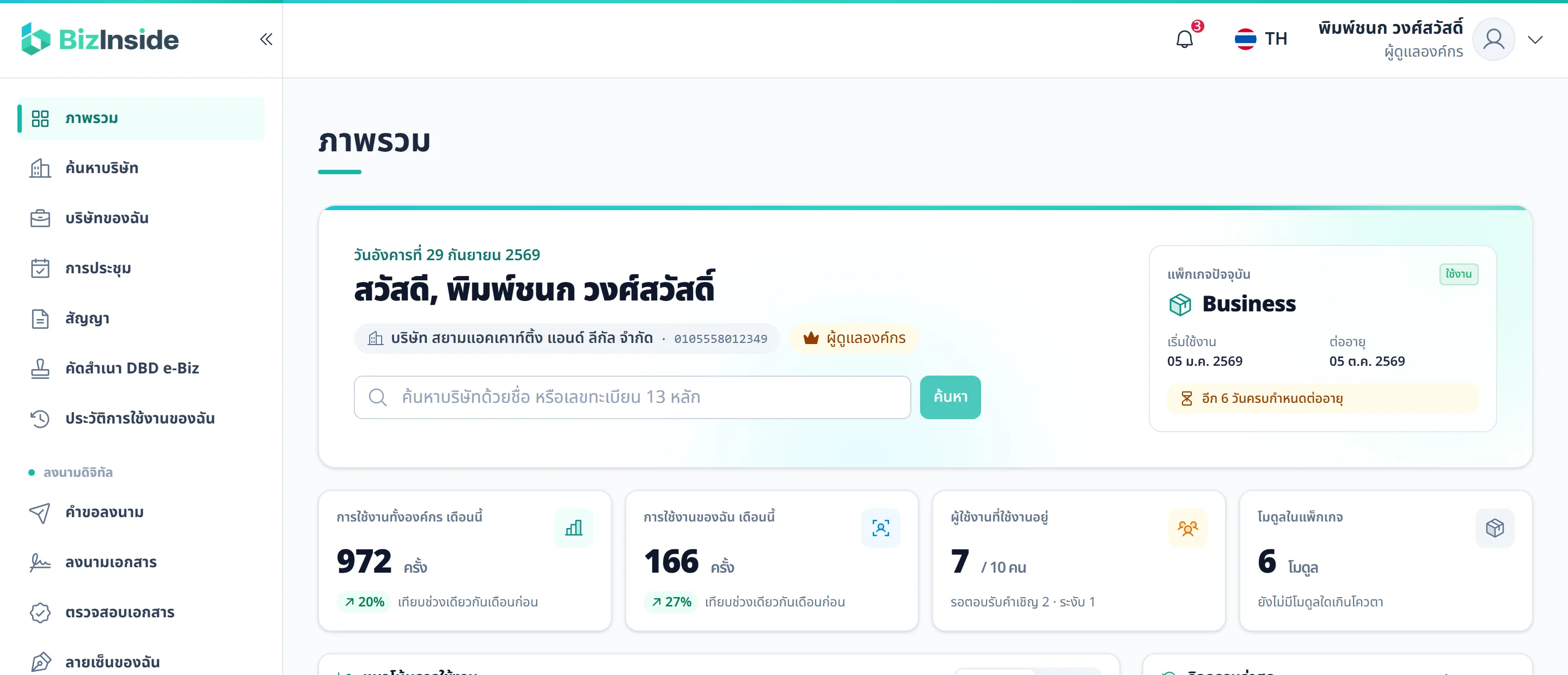 หน้าภาพรวมของ BizInside ComSec